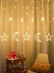 1pc 138L Moon & Star Window Curtain Light, 8 Modes USB Camping Decor Lamp, Star String Lights, LED Pentagram Fairy Lights, Suitable For Christmas, Festivals, Weddings, Holidays - Ánh sáng ấm áp - Xem 5
