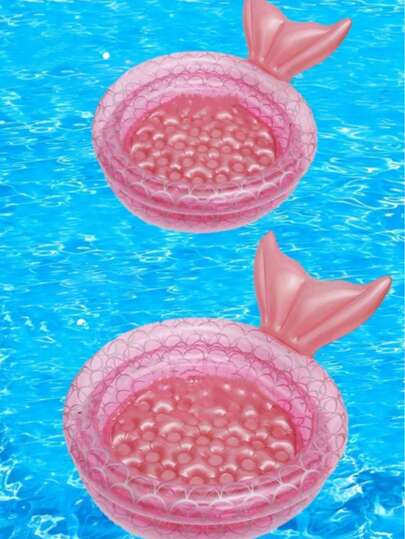 1pc Mermaid Inflatable Pool, For Kids Play, Circular Inflatable Swimming Pool For Backyard, Indoor/Outdoor Beach, Fun Water Activity Pool For Summer