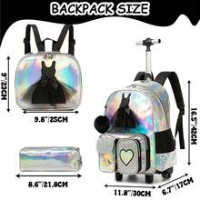 3件套女童拉杆背包套装，包括拉杆箱、斜挎包和铅笔盒，适合返校使用