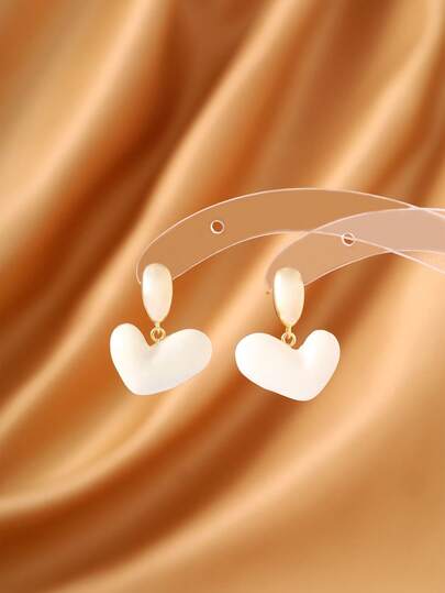1 Pair Elegant Dripping Oil Heart Stud Earrings, Fashionable And Charming, Suitable For Daily Commute And Dates