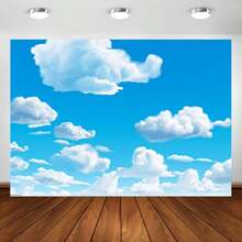 1pc Blue Sky White Cloud Polyester Photography Backdrop, Sunny Cloud Background, Children's Birthday Party Decor, Baby Shower Wedding Photo Booth Banner, Decorative Banner - Multicolor - View 5