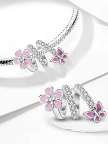 1pc 925 Sterling Silver Small Flower & Butterfly Beaded Pendant, Suitable For DIY Jewelry Making And Daily Outfit Decoration, Gift For Women - Little Flower Butterfly - View 6