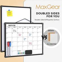 MaxGear Monthly Calendar Dry Erase Board For Wall, 16\X12\ Small Hanging Double-Sided White Board, Portable Whiteboard For Planning, Drawing, Memo, To Do List, Schoolsss, Home, Office, Black Frame,Black - Black - 查看 4
