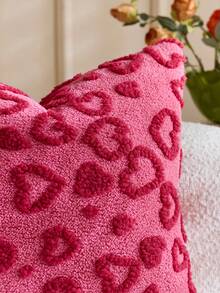 1 chiếc vỏ gối trang trí hình trái tim bằng vải nhung mềm mại, mặt trước bằng vải jacquard, mặt sau bằng vải lông cừu, vỏ gối vuông, vỏ gối trang trí nhà cửa dịp lễ, chất liệu nhung mềm mại, trang trí hiện đại cho ghế sofa, phòng ngủ. - Màu Hồng Tươi - Xem 6