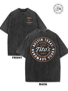 230g Washed And Used T-Shirt, Front Tito's HandmadeVodka Logo, Back With "AUSTIN TEXAS Tito'sHANDMADE Vodka" Circular Text And Brand Logo, Tito'sVodka Theme - màu đen - Xem 1