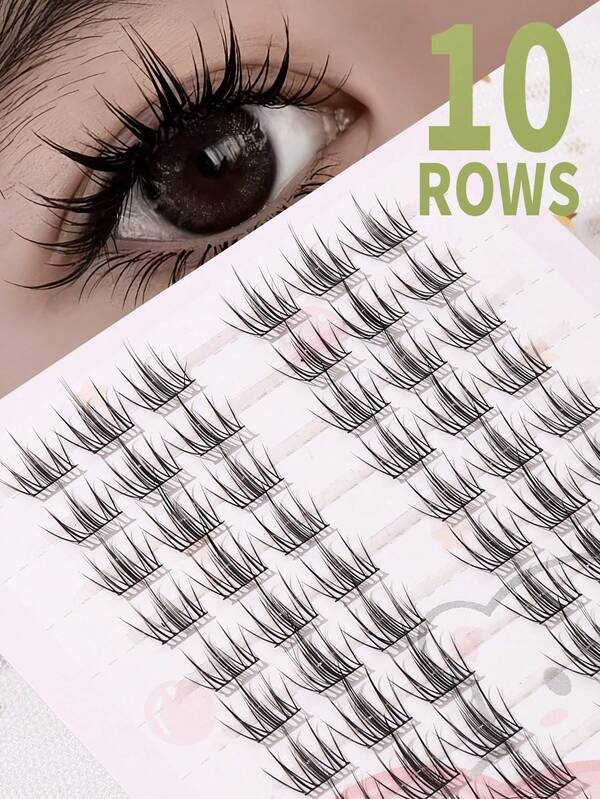 60pcs C-Curl, Natural To Thick Appearance, Easy DIY Self-Adhesive Fluffy Clustered False Eyelashes Extension, Reusable Suitable For Beginners