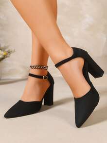 Women's Pointed Toe Buckle Design Everyday Versatile Fashion High Heel Sandals - Black - View 2