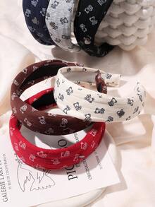 1pc Minimalist Cute Bear Print Fabric Headband, Versatile Daily Wear High Crown Hair Hoop, Washing Face & Hair Accessory - Multicolor - View 5