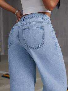 Women's Vintage Washed Blue Denim Wide-Leg Straight-Leg Pants With Embroidery - Relaxed Fit Washable Pants Suitable For Spring/Autumn, Casual Wear & Western Outfits - 彩色 - 查看 7