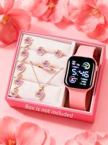 6/5件套女孩可爱优雅时尚LED数字显示电子手表套装，适合女孩日常佩戴。套装包含蝴蝶项链、手链、戒指和耳环，是返校、聚会和旅行的理想之选。也是送给女孩的理想生日/节日礼物。毕业季、情人节、新年和圣诞节送给女孩的完美礼物。女孩配饰 - 彩色 - 查看 3