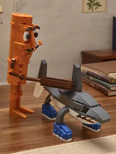 300Pcs/Set Creative Cartoon Building Blocks Set | Tralalero Tralala & Tung Tung Sahur Suitable Ideal For Desktop Decor And Party Decoration Mixed Color Plastic Suitable For Gifting