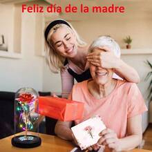 zxr Cúpula de Cristal con Rosa encantada para Siempre diseño de  Rosa Flower de lámina Oro 24 Quilates con Luces LED romántico Regalo para Novia San Valentín Navidad Rojo125 - Rojo - Ver 5