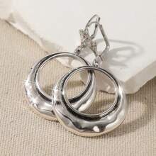 1 Pair Vintage & Simple Large Hoop Earrings, Bohemian Earrings, Round Earrings - Antique Silver - View 1