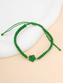 1pc Fashionable Minimalist Lucky Clover Handmade Woven Drawstring Bracelet, Adjustable Size, Versatile & Elegant For Women And Girls - Five-leaf Clover Bracelet - View 5