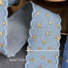 1/5yards Wide, 4cm Wide, Vintage Denim Ribbon With Embossed Star Pattern, Blue Denim Lace Trim, Decorated With Gold Stars, DIY Craft Ribbon, Suitable For Making Bows, Bag Decorations, Home Decor Accessories, Gift Packaging And Valentine's Day Decorations - Multicolor - View 8