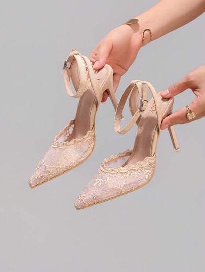 Zapatos de tacón alto con bordado de encaje de moda, zapatos de fiesta de tacón súper alto y puntera sexy para mujer, sandalias de tacón de aguja para ceremonia de boda