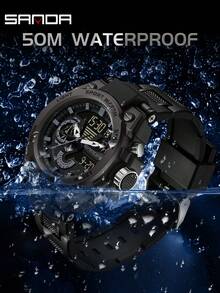 SANDA 3302 Men's LED Digital Quartz Watch, Waterproof Outdoor Sports Multifunctional Dual Display Electronic Watch - Black - View 5