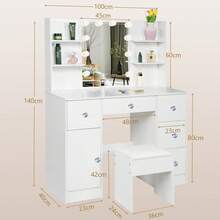 Large Dressing Table Stool Set With LED Lights Mirror, White Vanity Make Up Desk - White - View 9