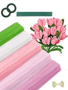 1 pachet de accesorii florale pentru artizanat, tulpini de chenilă, potrivite pentru ambalarea buchetelor de flori DIY, decorațiuni pentru petreceri (roz). Buchete DIY (lalele, buchete de mireasă), cadou ideal, cadou de Ziua Îndrăgostiților - Multicolor - Vizualizare 4