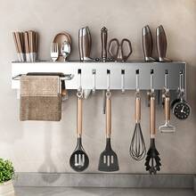 不锈钢厨房刀架，多功能壁挂式刀具收纳架，带筷子架 - 亮光 - 查看 3