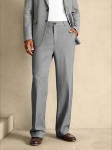 男士休闲修身纯色斜插口袋宽松西装裤，百搭商务正装裤，日韩时尚 - 灰色 - 查看 11