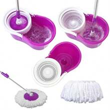 Mopping 360° Microfiber Spin Mop With Bucket And Dual Mop Heads Self Wringing Spinning Mop Telescoping Handle Easy Floor Mop Floor Cleaning System For Home Kitchen Office Purple US Stock - 紫色 - 查看 3