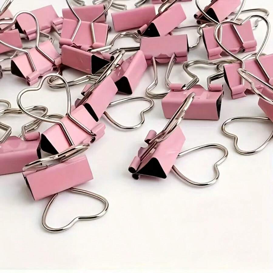 10/20pcs Pink Heart Shaped Metal Office File Folders, Foldable Design For Organizing And Convenient Office Supplies - Multicolor - View 1