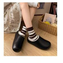 1 Pair Spring 2026 PU Leather Flat Warm Slippers, Waterproof EVA Indoor Outdoor Fluffy Closed Toe Slides - Black - View 5