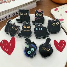 1 pieza/8 piezas Clips de gato negro de dibujos animados lindos | Clips de acrílico PP de alta definición de doble cara, para sujetar papeles y sellar bolsas de embalaje - Multicolor - Ver 3