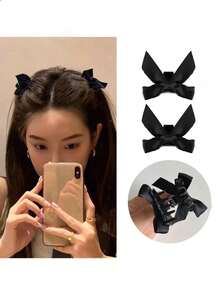 2pcs Women's Hair Accessories - Vintage Black Butterfly Hair Claw Clips,Princess Style Hair Clamps,Mini Hair Clips For Bangs - Black - View 1