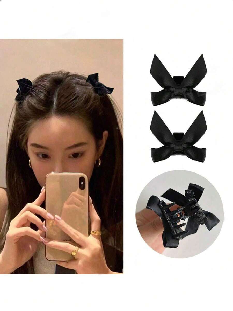 2pcs Women's Hair Accessories - Vintage Black Butterfly Hair Claw Clips,Princess Style Hair Clamps,Mini Hair Clips For Bangs - Black - View 1