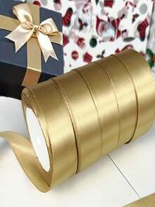 22 Meters (866 Inches) Of Champagne Gold Satin Ribbon, 1-Inch Wide Roll, For Gift Wrapping, Wedding Bouquets, DIY Crafts, Luxury Event And Party Decorations, Valentine's Day/Mother's Day Gift Wrapping Ribbons, Wedding Decorations, Party Supplies, Elegant Ribbons, Luxury Decorations, High-Quality Ribbons. - Multicolor - View 1