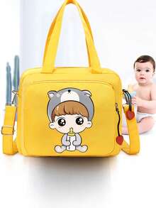 1pc Waterproof Large Capacity Tote Bag, Shoulder Strap Insulated Minimalist Cartoon Cute Diaper Bag, Suitable For Daily Outings - Multicolor - View 3
