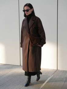 秋冬新款宽松柔软羊毛大衣，女士通勤休闲百搭优雅外套 - 咖啡棕 - 查看 3