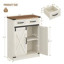 HaluPeit Bathroom Storage Cabinet, Freestanding Bathroom Floor Cabinet With Drawers & Doors, Farmhouse Buffet Cabinets With Adjustable Shelf, For Kitchen, Living Room, Entryway, White Brown - trắng nâu - Xem 8