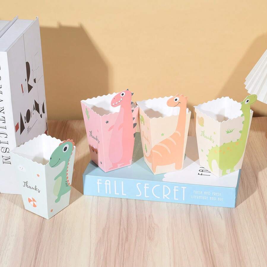 4/12/24/100pcs Cartoon Dinosaur Colorful Boxes, Disposable Popcorn Boxes And Chicken Popcorn Boxes, Multi-Color Mixed Boxes, Suitable For Snacks, Fries, Candies, Etc. - Multicolor - View 1
