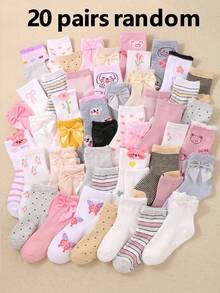 20 đôi tất trẻ em cao đến bắp chân, cổ tròn, có nơ, hình trái tim, chấm bi, sọc, hoa, gấu bông, thích hợp cho bé gái mặc hàng ngày, thoáng khí, mềm mại và thoải mái, phù hợp cho trẻ em từ 1-16 tuổi, những đôi tất trẻ em đáng yêu. - Nhiều màu - Xem 14