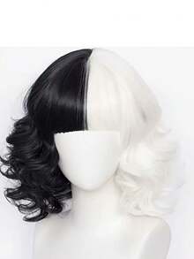 1 件装 / 女士时尚黑白阴阳卷发假发，中长款，非常适合各种节日服装角色扮演。