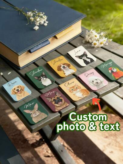1 chiếc kẹp sách bằng da có nam châm, in hình chân dung thú cưng theo yêu cầu, kẹp sách hình động vật, kẹp sách kỷ niệm thú cưng, kẹp sách đánh dấu trang có ảnh và chữ thú cưng, vật lưu niệm thú cưng, kẹp sách dành cho người yêu thú cưng.