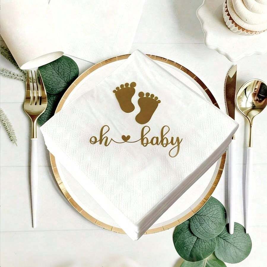 20张/套 - 婴儿派对鸡尾酒餐巾纸,适用于纸质饮料餐巾纸、婴儿派对装饰或性别揭晓派对,折叠式金箔鸡尾酒餐巾纸,三层“Oh Baby”印花餐巾纸,适用于甜点生日派对庆祝活动,男女通用婴儿生日餐巾纸,派对装饰,餐具,婴儿庆祝活动和活动必备品 - 彩色 - 查看 1