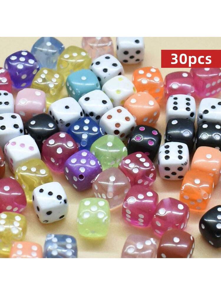 Yiwu Qiyou Accessories Co., LTD 30pcs/Pack Mixed Color 9mm Acrylic Dice Beads, Acrylic Beads For Necklace Making