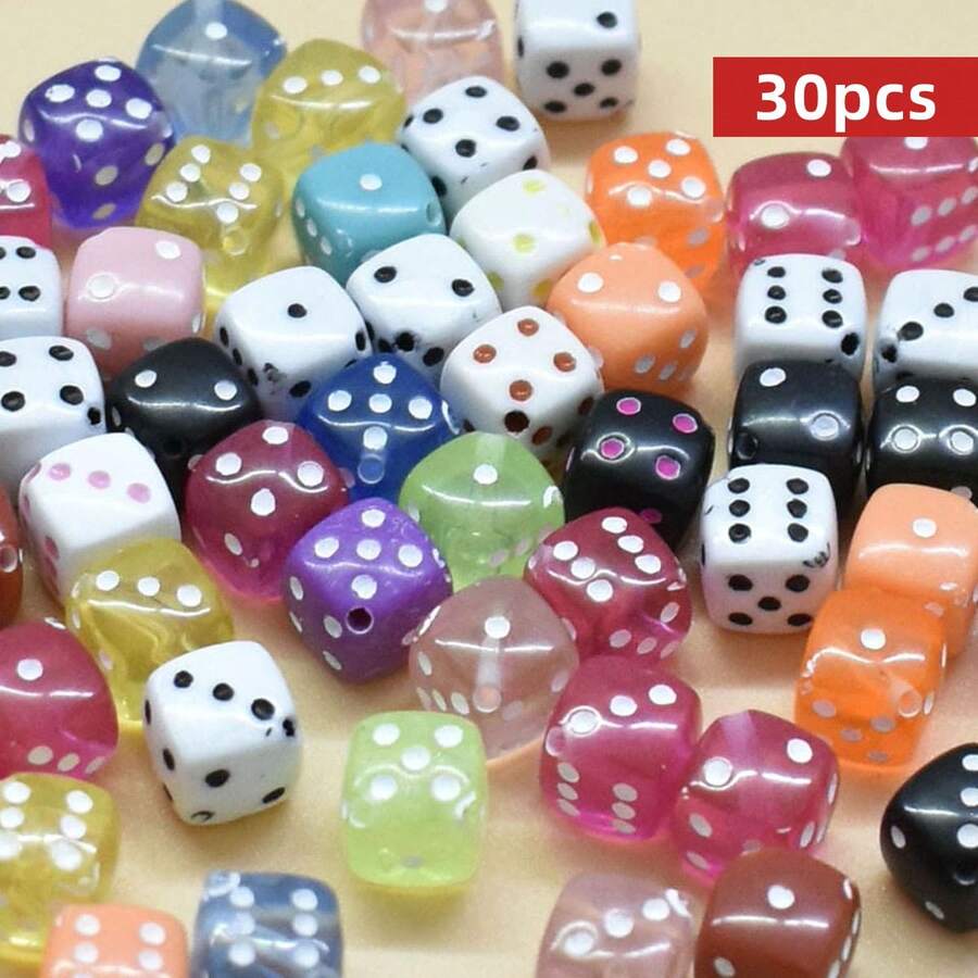 Yiwu Qiyou Accessories Co., LTD 30pcs/Pack Mixed Color 9mm Acrylic Dice Beads, Acrylic Beads For Necklace Making - Multicolor - View 1