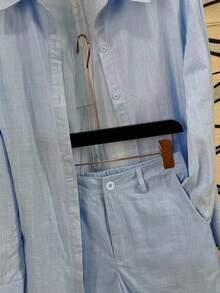 Linen Shirt And Shorts Set (2 Pieces) - Light Wash - View 2