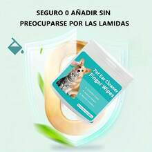 Toallitas limpiadoras para mascotas + Toallitas universales para la limpieza del canal auditivo y el cuidado dental de gatos y perros + Material de algodón 3D Pearl + Sin alcohol ni lejía / Suaves y no irritantes / Seguras para lamer + Adecuadas para la eliminación diaria del cerumen y el cuidado de la placa dental + Uso por ambos lados + Envase portátil para su almacenamiento - Blanco - Ver 4