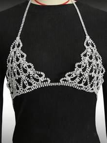 Sexy Bra Chain, Silver Bikini Lingerie, Shiny Body Chain, Crystal Panties - Silver - View 13