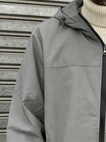 1pc Men's Jacket, Black Hooded Zip-Up Jacket - Light Grey - View 2
