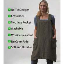 Japanese Aprons Plus Size Smock For Women With Pockets Cross Back Pinafore Dress Apron BaFKing CooFKing Gardening,3X-Large,FArmyssGreen - Quân đội Xanh - Xem 3