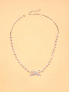 1件水晶蝴蝶吊坠项链，珍珠项链，颈链，新款中式婚礼首饰，女士情人节礼物 - 彩色 - 查看 8