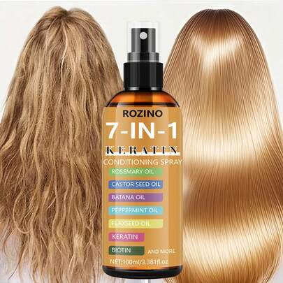 7合1角蛋白护发喷雾，瞬间吸收，滋润发丝，创新科技全方位呵护，专为快速修护秀发而设计，随时随地喷洒补水，轻松解决日常护发难题，轻盈不粘腻配方，使用后无厚重残留。