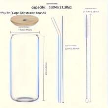 4 Sets/2 Sets/1 Set (Each Set Includes 1 X 550ml Glass Cup, 1 X Bamboo Lid, 1 X Glass Straw, 1 X Straw Brush) 21.3oz Borosilicate Glass Beverage Cup, Cute & Reusable, Suitable For Bubble Tea, Iced Coffee, Tea Drinks, Restaurants - Multicolor - View 3